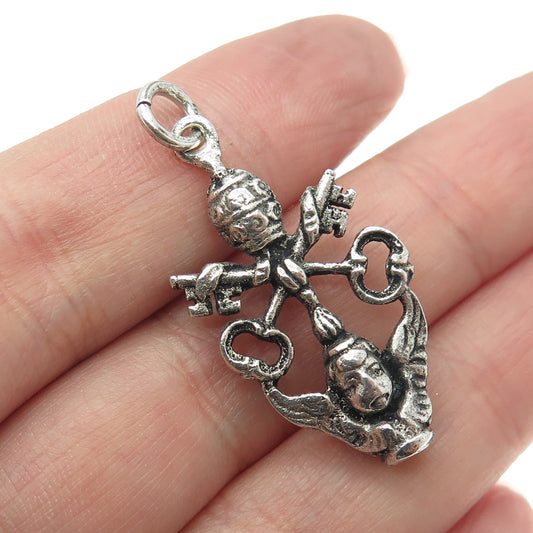 800 Silver Antique Art Deco Vatican City Coat of Arms Charm Pendant