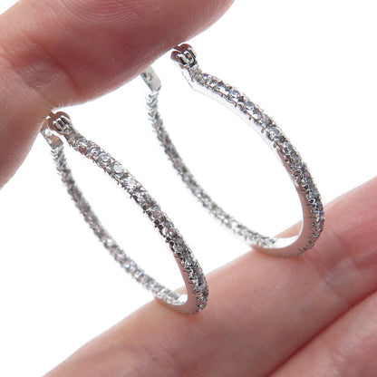 925 Sterling Silver Round-Cut C Z In & Out Hoop Earrings