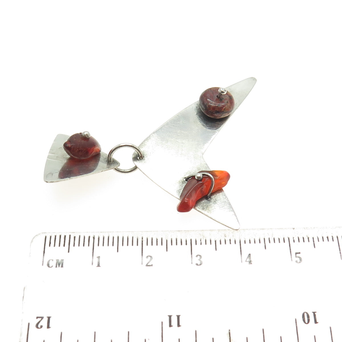 BECKER 925 Sterling Silver Vintage 1987 Real Amber Carnelian Jasper Gem Pendant