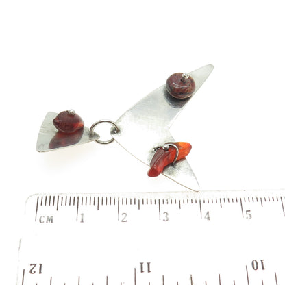 BECKER 925 Sterling Silver Vintage 1987 Real Amber Carnelian Jasper Gem Pendant