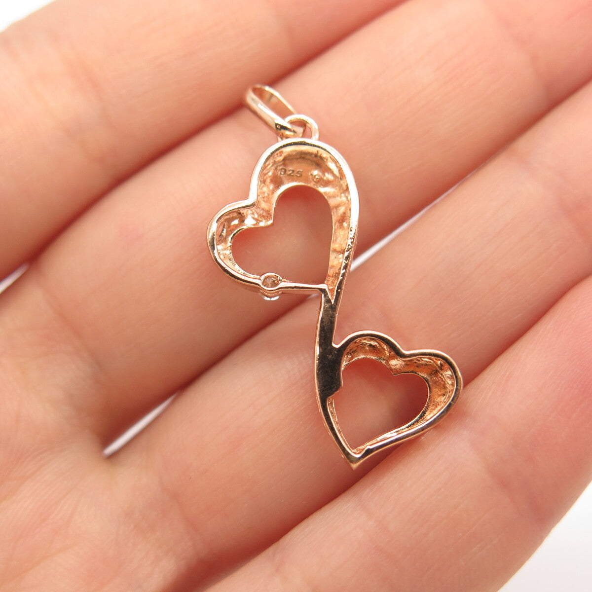 925 Sterling Silver Gold Plated Real White Diamond Open Heart Infinity Pendant