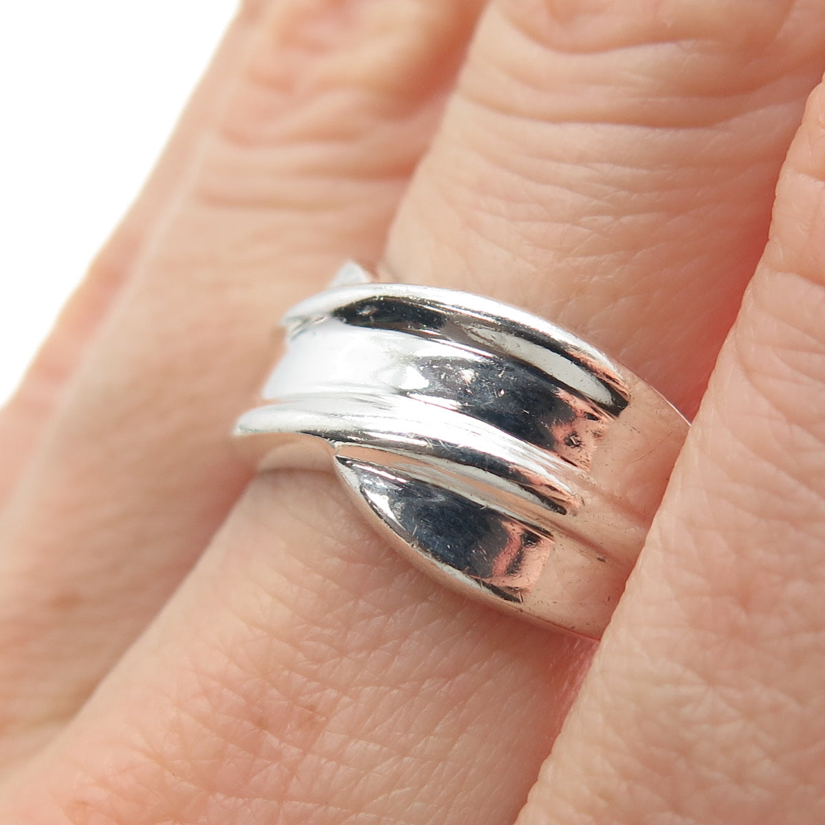 925 Sterling Silver Vintage Modernist Crisscross Ring Size 6.75