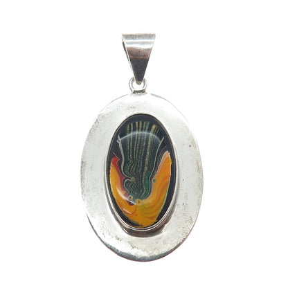 925 Sterling Silver Vintage Enamel Modernist Charm Pendant