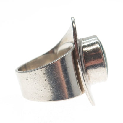 925 Sterling Silver Vintage Real Malachite Gem Modernist Statement Ring Size 6.5