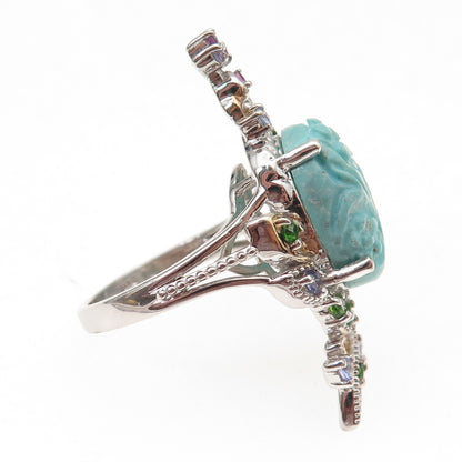 Chuck Clemency Sterling Real Turquoise Tanzanite Amethyst & Peridot Ring Size 8