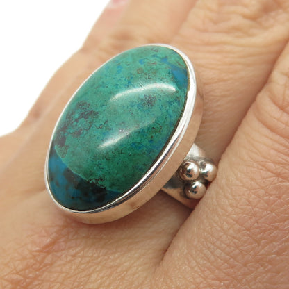 925 Sterling Silver Vintage Peru Real Chrysocolla Gemstone Ring Size 10