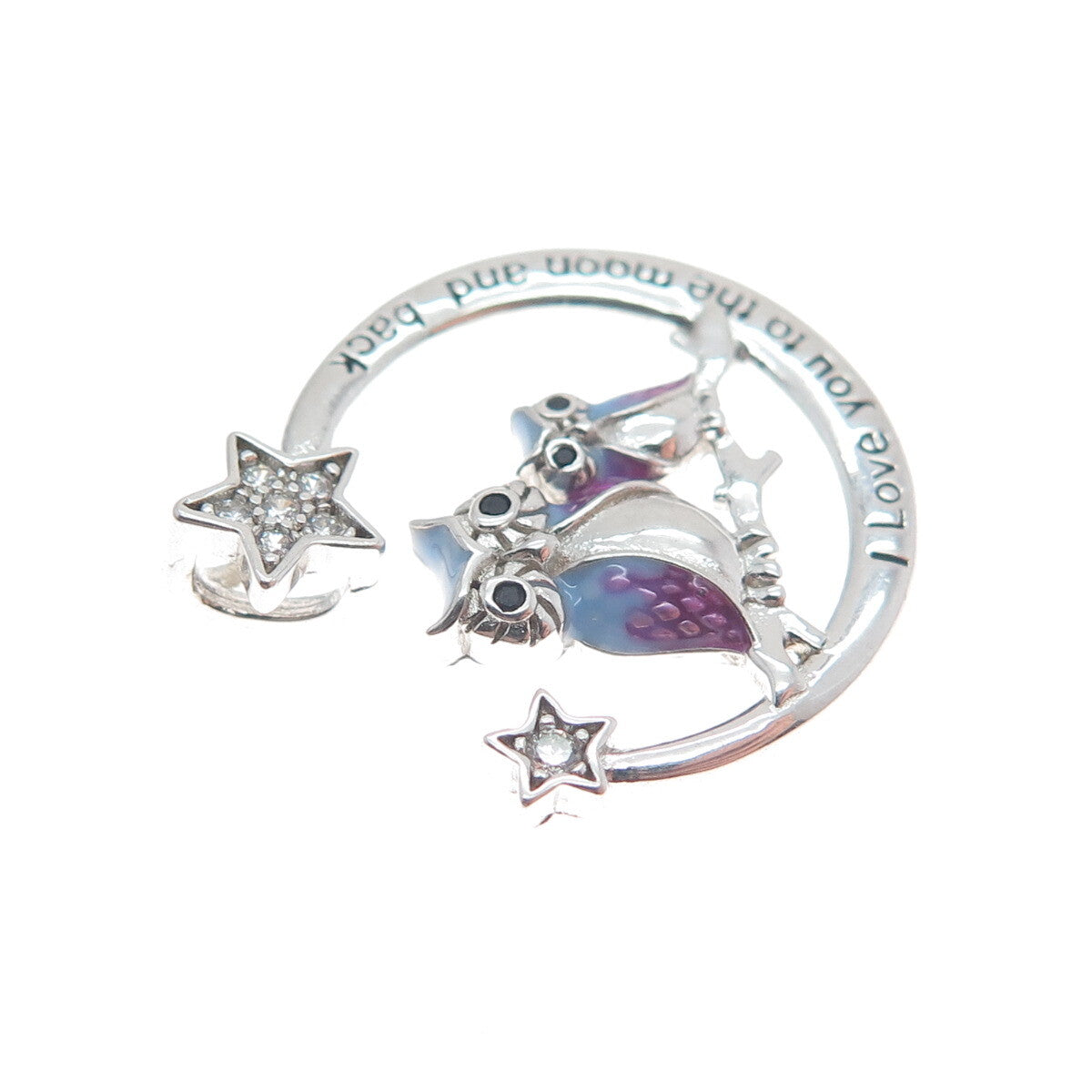925 Sterling Silver Enamel Spinel C Z "I Love You To The Moon & Back" Pendant