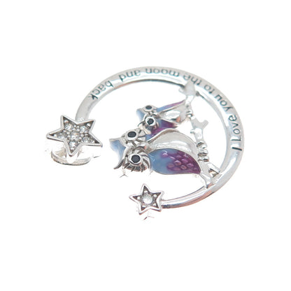 925 Sterling Silver Enamel Spinel C Z "I Love You To The Moon & Back" Pendant