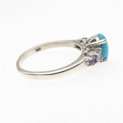 Chuck Clemency 925 Sterling Silver Real Turquoise & Tanzanite Ring Size 7.25
