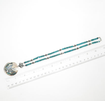 925 Sterling Silver Vintage Abalone Shell & Apatite Butterfly Chain Necklace 18"