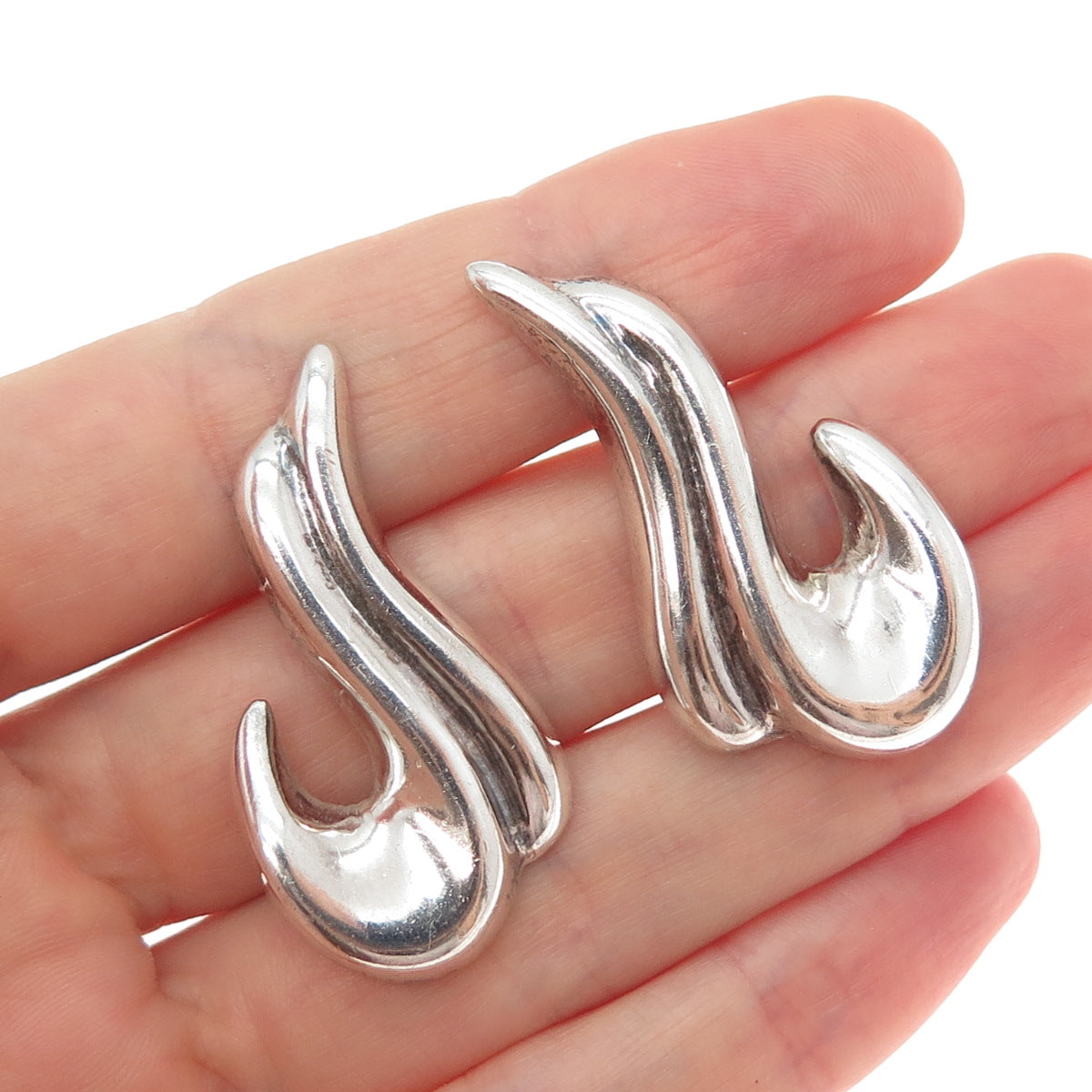 925 Sterling Silver Vintage Mexico Modernist Dolphin Oxidized Earrings