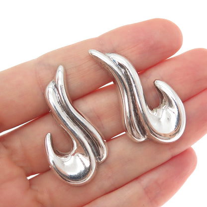 925 Sterling Silver Vintage Mexico Modernist Dolphin Oxidized Earrings