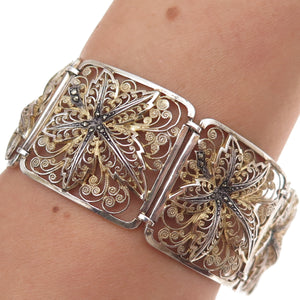 Van Lou Sterling Silver 2-Tone Antique Art Deco Germany Filigree Bracelet 7.75"