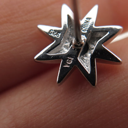 925 Sterling Silver Real Round-Cut Black Spinel Sun Stud Earrings