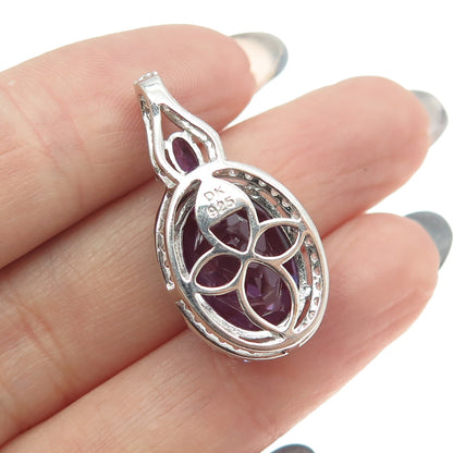 925 Sterling Silver Real Peacock Sapphire Amethyst & White Topaz Pendant