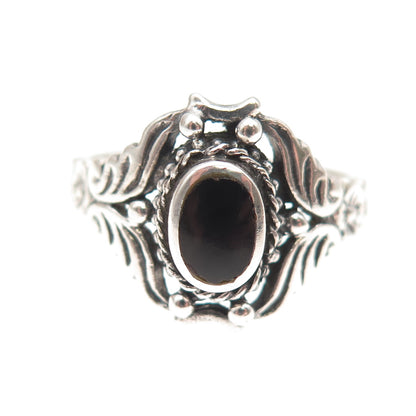 925 Sterling Silver Vintage Real Black Onyx Butterfly Oxidized Ring Size 8.75