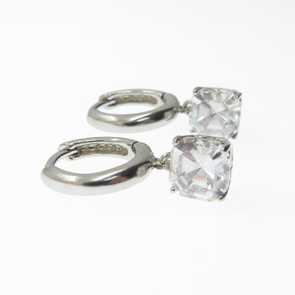 925 Sterling Silver Cushion-Cut Shaped C Z Huggie Earrings