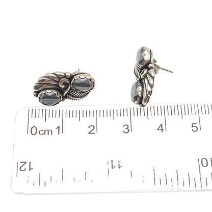 Wheeler Mfg Old Pawn Sterling Silver Vintage Hematite Floral Oxidized Earrings