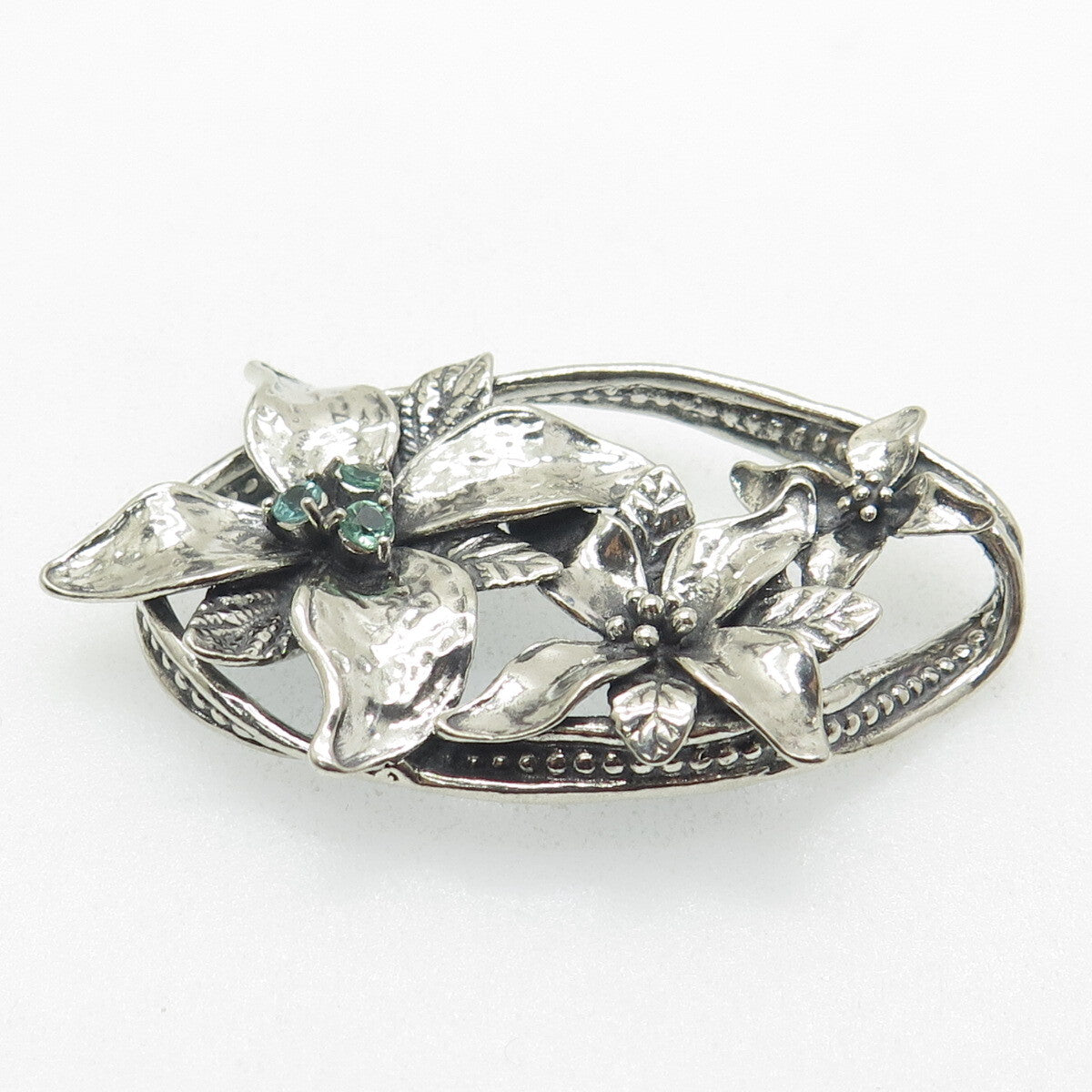 OR PAZ PZ 925 Sterling Silver Vintage Israel Real Aquamarine Flower Pin Brooch