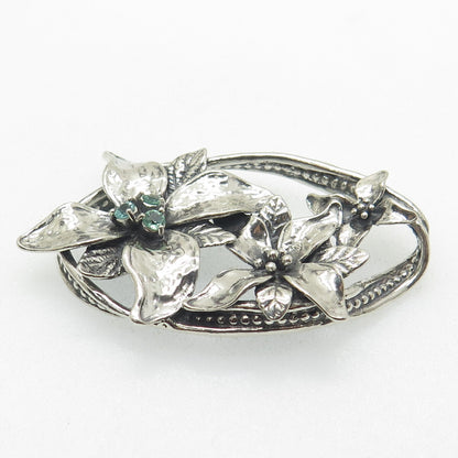 OR PAZ PZ 925 Sterling Silver Vintage Israel Real Aquamarine Flower Pin Brooch