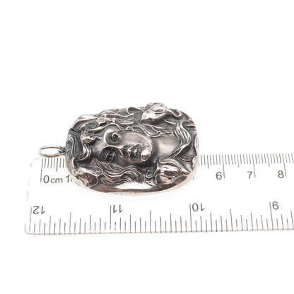 HENRYK WINOGRAD 999 Fine Silver Antique Art Deco Repousse Lady Oxidized Pendant