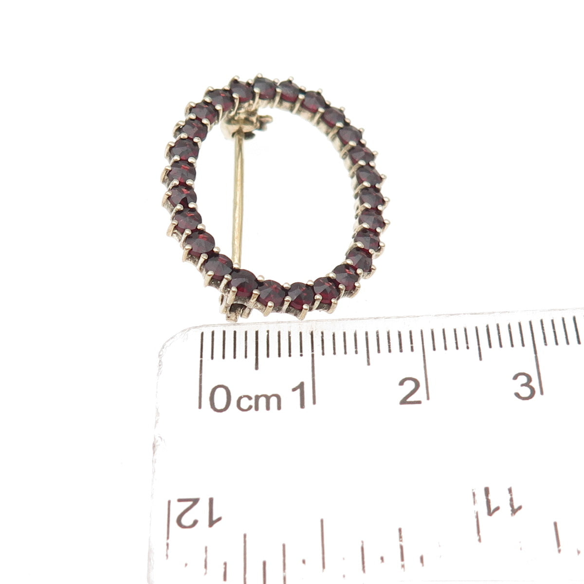 900 Silver Gold Plated Vintage Real Bohemian Garnet Oval Circle Pin Brooch