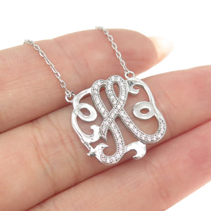 925 Sterling Silver Pave C Z Letter "H" Initial Cable Chain Necklace 16-18"