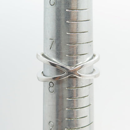 925 Sterling Silver Real Round-Cut Black Diamond Crisscross Ring Size 7.75