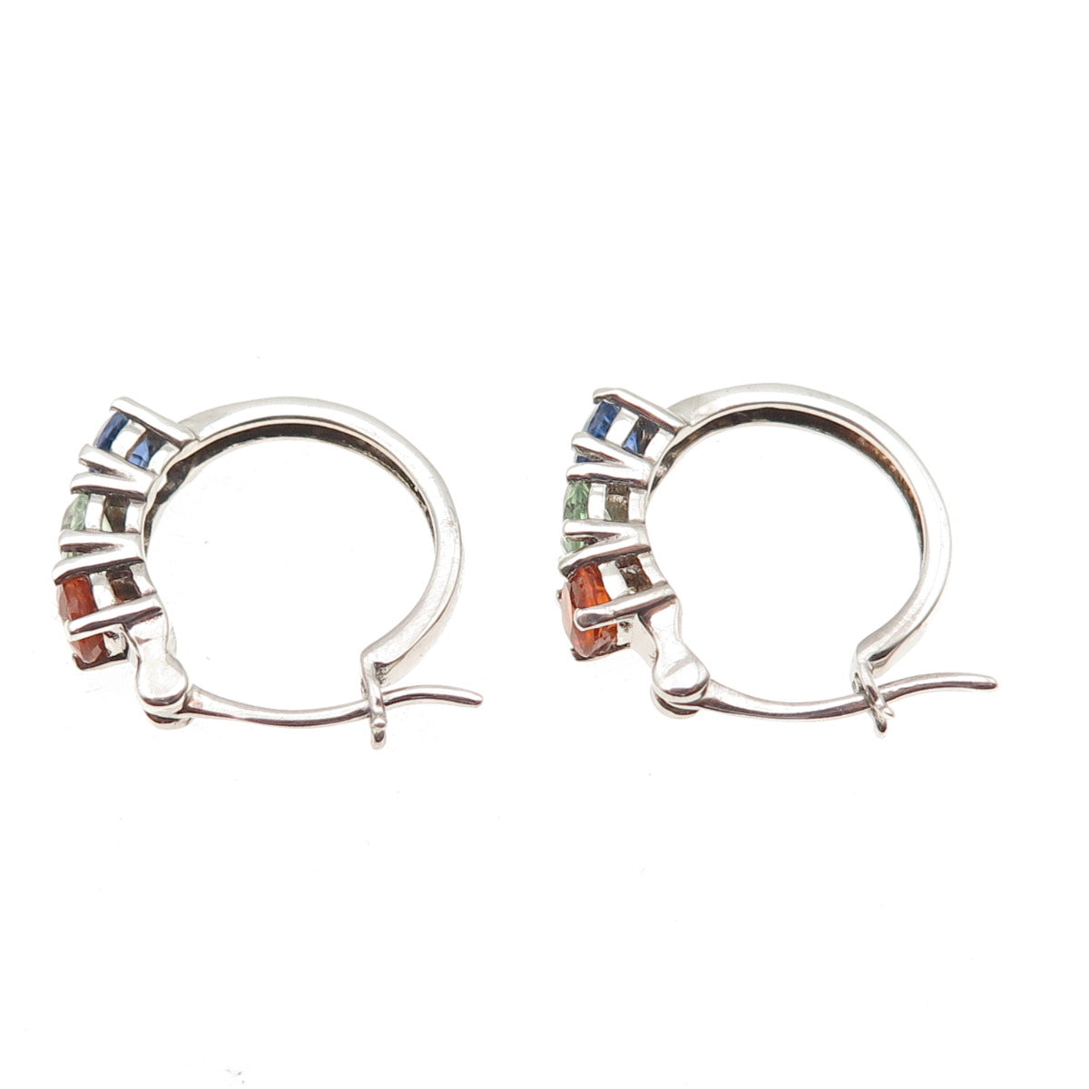 D'JOY 925 Sterling Silver Real Round-Cut Multi-Color Sapphire Hoop Earrings