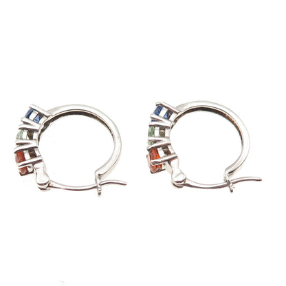 D'JOY 925 Sterling Silver Real Round-Cut Multi-Color Sapphire Hoop Earrings