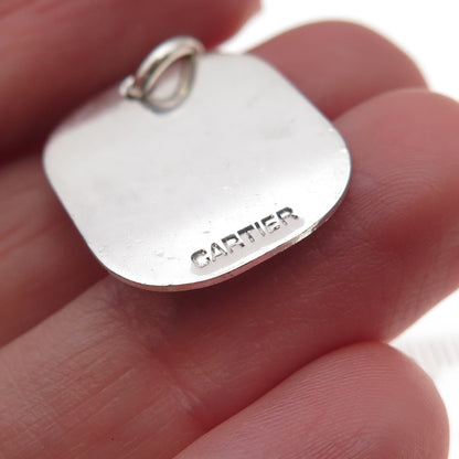 Cartier 925 Sterling Silver Vintage Engraved Logo Tag Charm Pendant