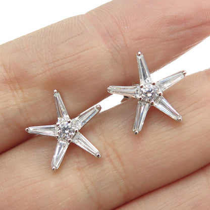 925 Sterling Silver C Z Starfish Stud Earrings