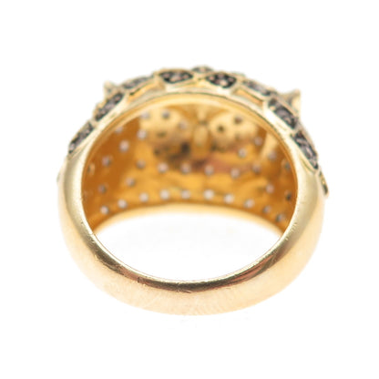 925 Sterling Silver Gold Plated Multi-Color C Z Owl Bird Ring Size 5.25