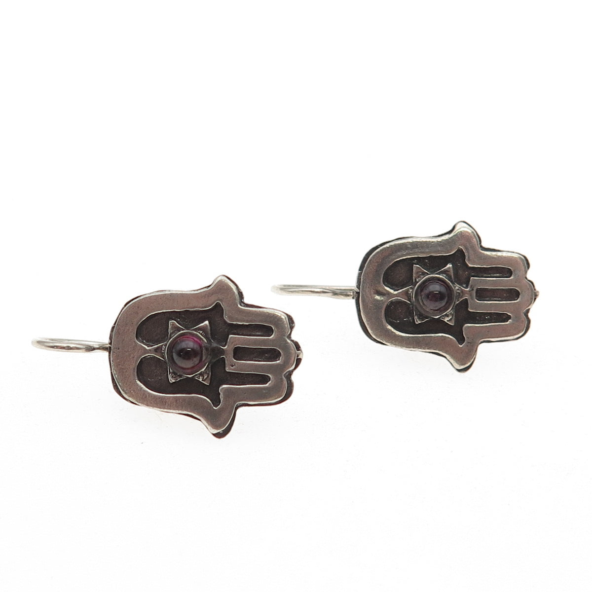 925 Sterling Silver Vintage Real Tourmaline Star of David Hamsa Judaica Earrings