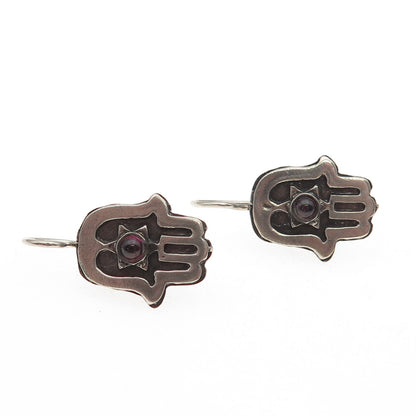925 Sterling Silver Vintage Real Tourmaline Star of David Hamsa Judaica Earrings