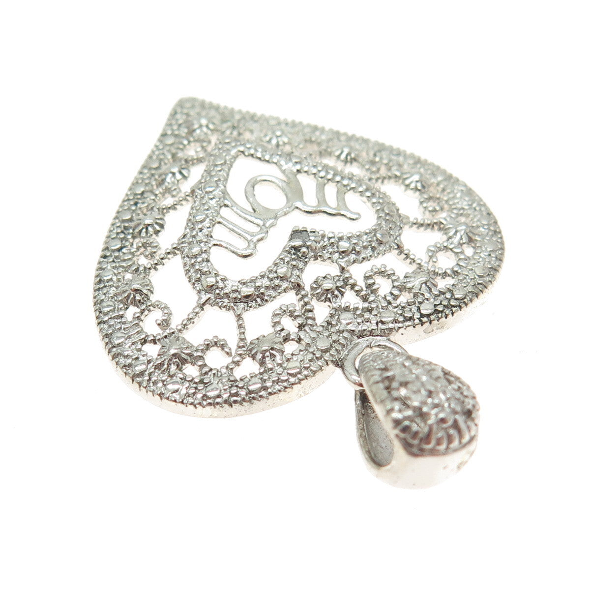 MICHAEL ANTHONY 925 Sterling Silver Diamond Accent "Mom" Heart Ornate Pendant