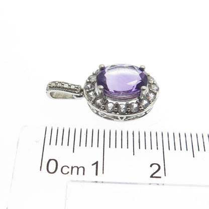 JH YOUNG 925 Sterling Silver Real Amethyst & White Topaz Minimalist Pendant