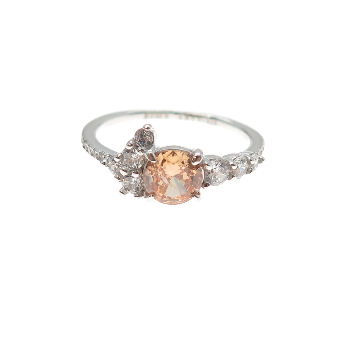 BOMB PARTY 925 Sterling Silver Round-Cut Champagne & White C Z Ring Size 7.25