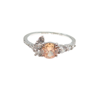 BOMB PARTY 925 Sterling Silver Round-Cut Champagne & White C Z Ring Size 7.25