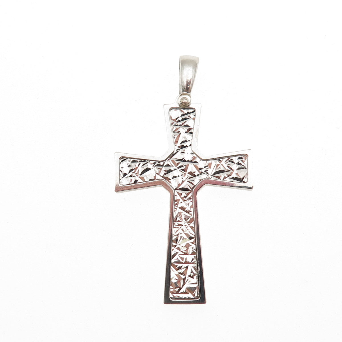 925 Sterling Silver Italy Diamond-Cut Cross Charm Pendant