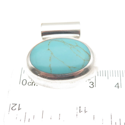 925 Sterling Silver Vintage Mexico Real Tyrone Turquoise Modernist Slide Pendant