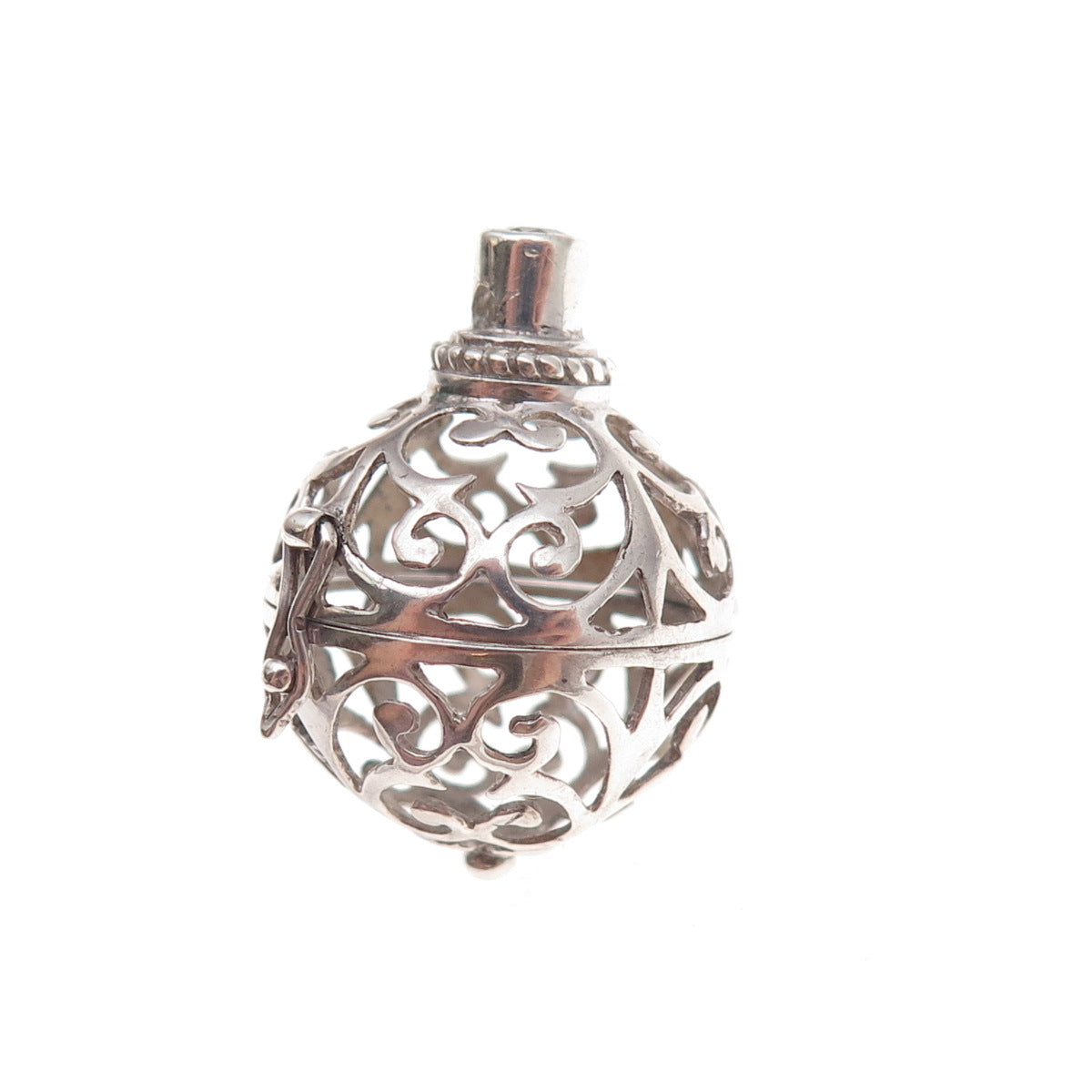 925 Sterling Silver Vintage Floral Scroll Cage Open Charm Pendant