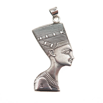 800 Silver Vintage Egyptian Queen Nefertiti Oxidized Charm Pendant