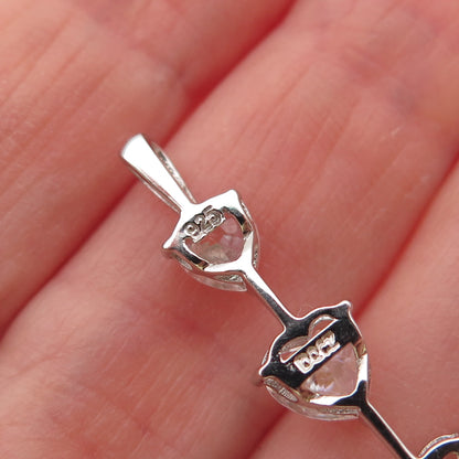 925 Sterling Silver Heart-Cut Graduated C Z Drop Charm Pendant