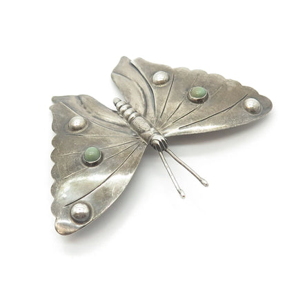 925 Sterling Silver Vintage Mexico Real Turquoise Gem Butterfly Pin Brooch