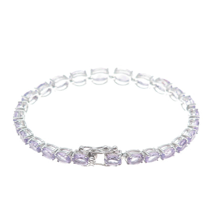 925 Sterling Silver Real Graduated Oval-Cut Amethyst Tennis Link Bracelet 7.5"