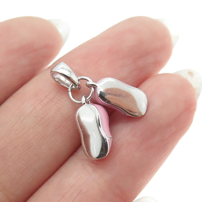 925 Sterling Silver Pink Enamel Baby Boot Shoe Pendant