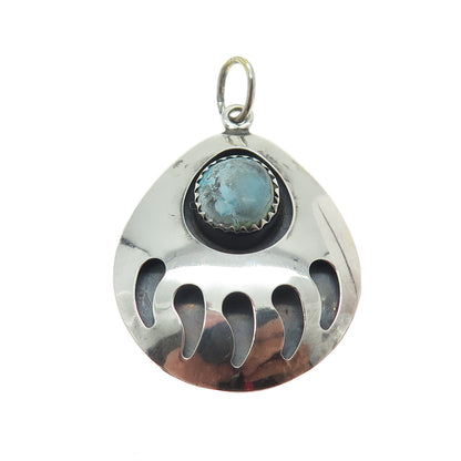 Old Pawn 925 Sterling Silver Vintage Southwestern Turquoise Bear Paw Pendant