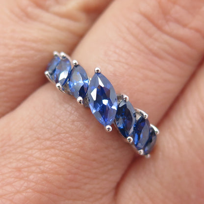 925 Sterling Silver Marquise-Cut Blue C Z Ring Size 7.25