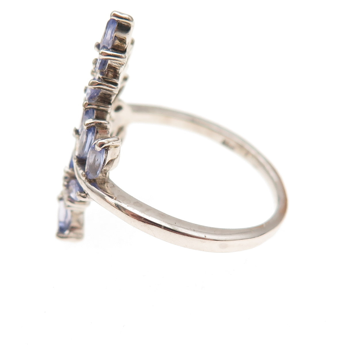 Chuck Clemency Sterling Silver Real Marquise-Cut Tanzanite Floral Ring Size 8